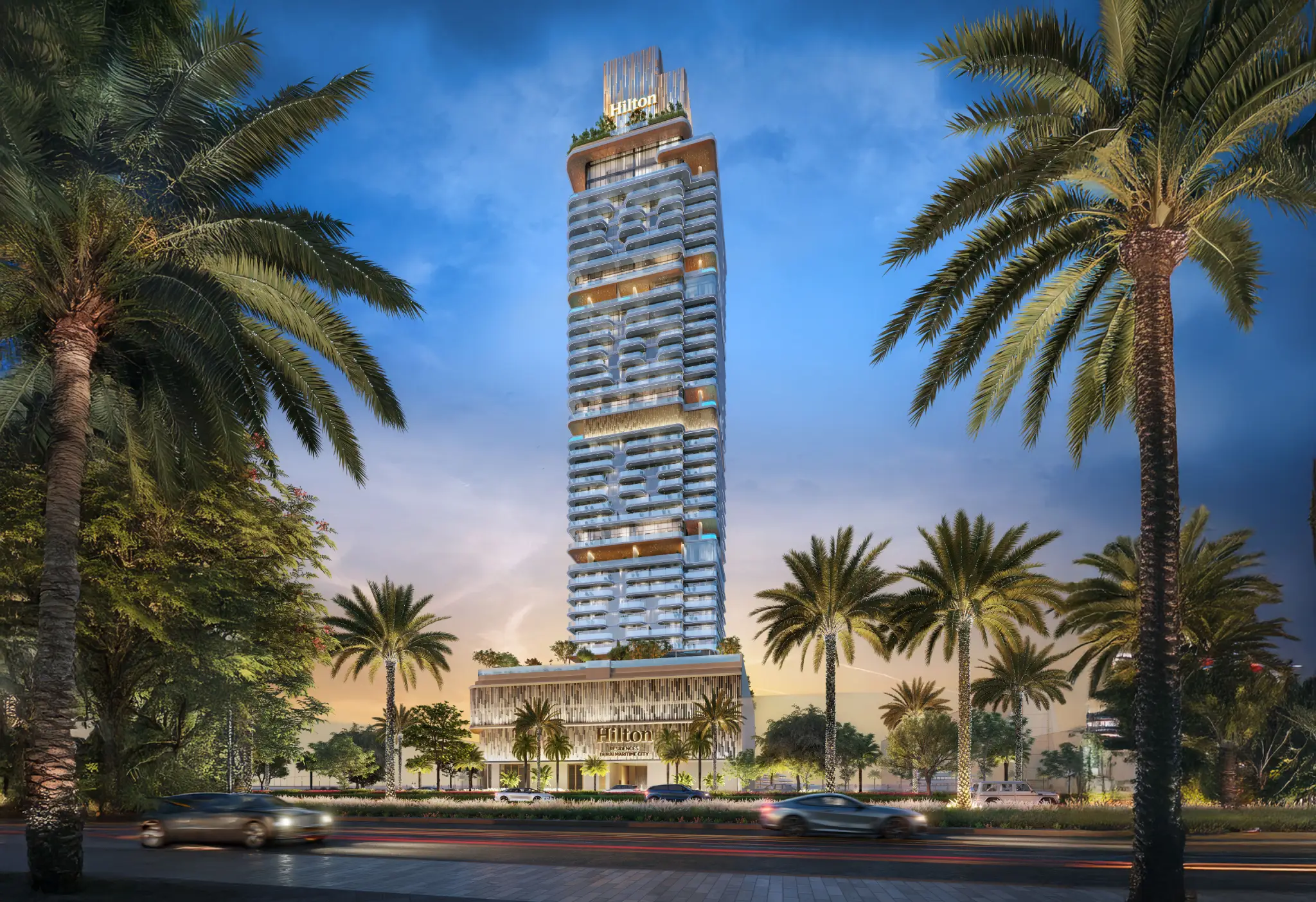 Hilton Residences luxury master lobby and guest entrance