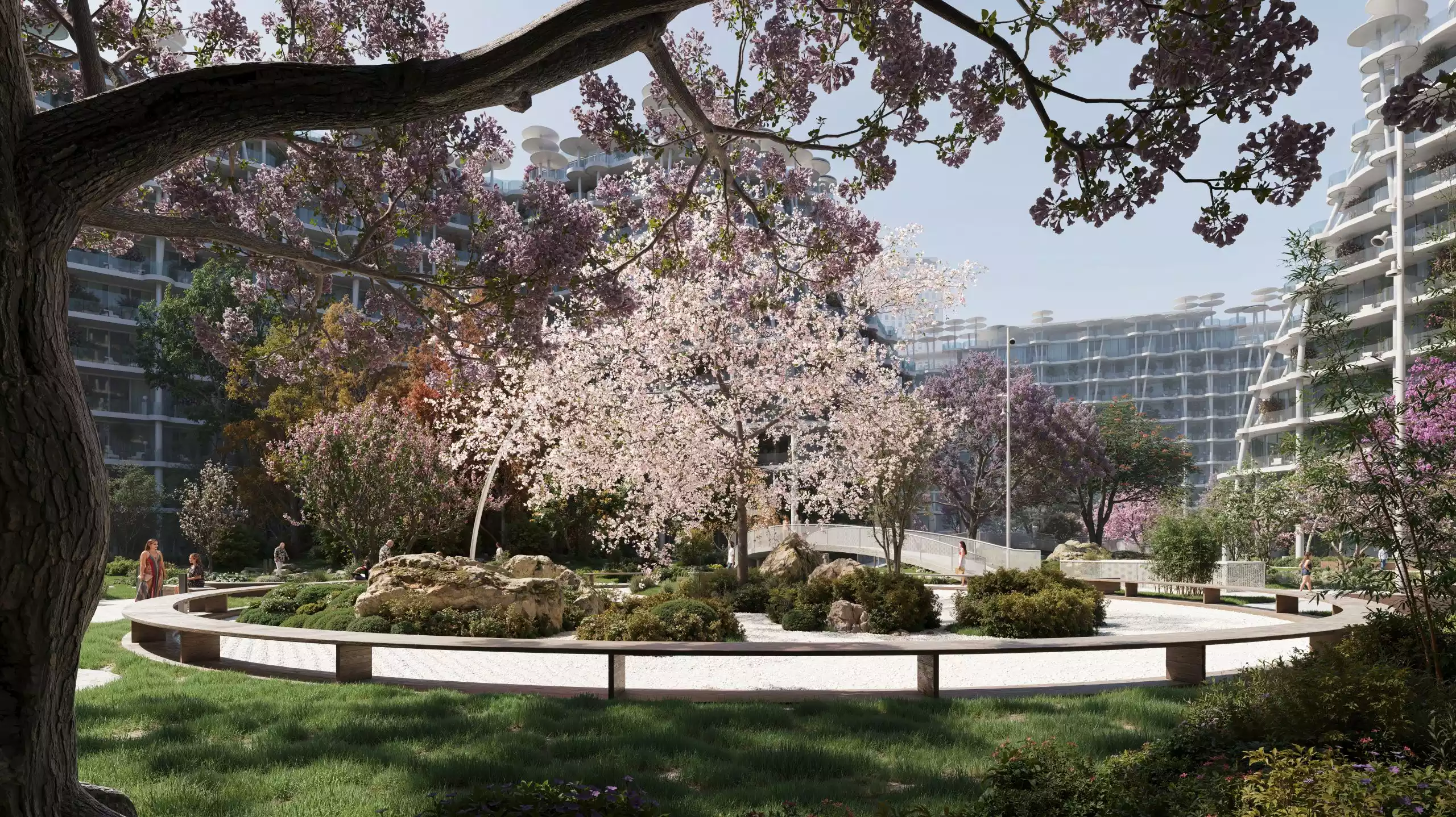 Sakura Gardens lagoon view and waterfront promenade